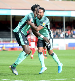 SPORT COPYRIGHT EXPRESS&STAR TIM THURSFIELD 28/09/19.CRAWLEY TOWN V WALSALL.Wes McDonald celebrates his goal..