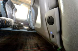 A USB port and charging plug on the new trains