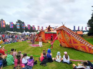 Circus Raj LIVE show, puppets, music, The cast of aerialists, acrobats, musicians, slack-rope walkers, giant puppets characters and the eye-watering displays