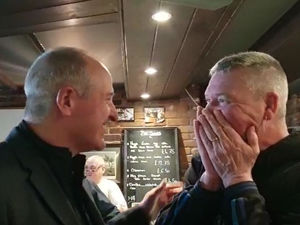 Supporting image for story: WATCH: Wolves fan's delight as hero Steve Bull flies to Jersey for a pint