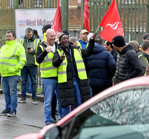 Dozens of workers are out in force on the picket line at the National Express Wolverhampton garage on Park Lane