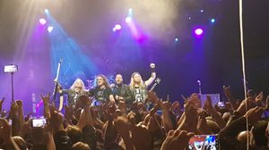 KK Downing and his band thank the crowd after performing at his own KK's Steel Mill venue in Wolverhampton