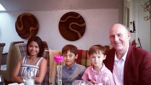 The couple with their children