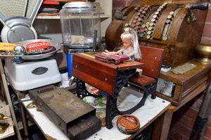The miniature child's writing desk is another recent acquisition of Jake's.