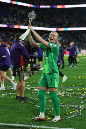 Former Chasetown schoolgirl Hannah Hampton was the star of the penalty shootout as England beat Spain to win the European Championships. (Photo by Eddie Keogh/Getty Images)