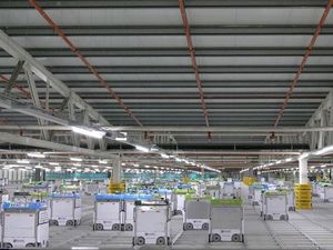 Supporting image for story: See the Ocado robots whizz around their automated supermarket warehouse