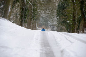 Snow on Ercall Lane near the bottom of the Wrekin