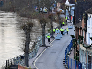 Supporting image for story: Flood barriers go up in Ironbridge as River Severn bursts banks in Shrewsbury
