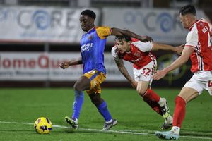 Ismeal Kabia of Shrewsbury Town scores a goal to make it 3-1