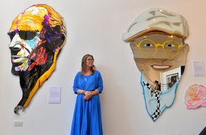 Shrewsbury Museum and Art Gallery at the launch of the Art Trail. Founder of the trail: Jessica Richards looks at work by Andrew Logan (Welshpool)