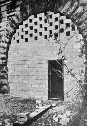 April 7, 1967. The caption reads: 'Soon Bridgnorth's half-mile long railway tunnel will be finally closed up, and the ghost trains will be left to rattle through the darkness alone, save for the occasional British Rail inspector. Builders were busy this week putting the final touches to the walls at both ends of the tunnel which runs from Bridgnorth railway station to reappear on the north side of the town above the carpet works. Perhaps one day a new use will be found for the tunnel, for it seems a shame that such a large, dry area should go unused.'