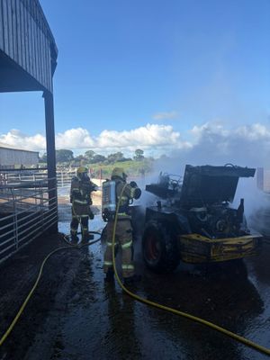 A telehandler caught fire and was completely destroyed at a farm near Ellesmere. Pic: Ellesmere Fire Station