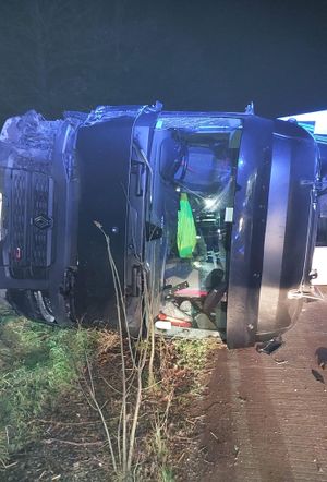 The lorry had ended up on its side after the collision. Photo: National Highways