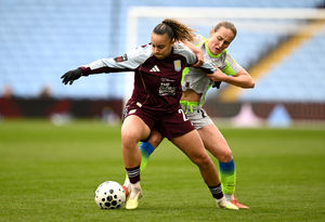Villa's Chasity Grant struck the post in the stalemate against leaders Manchester City. (Photo by Gareth Copley/Getty Images)