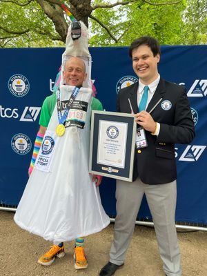 Adam Cotterill completed the fastest marathon dressed as a mythical creature (male) in 4:07:38