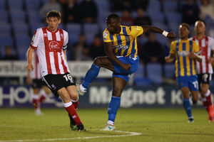 Daniel Udoh of Shrewsbury Town scores a goal to make it 2-2. (AMA)