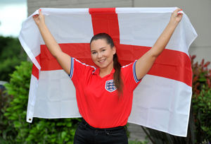 Olivia Rawlins cheers on England at the Claregate in Tettenhall