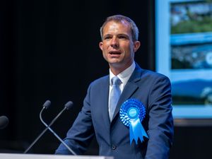 Scottish Conservative Party candidate Andrew Bowie gives a victory speech after he is declared the winner of the West Aberdeenshire and Kincardine constituency at P&J Live arena in Aberdeen, during the count in the 2024 General Electio