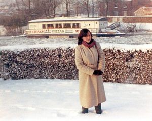 Shropshire Star journalist Sue Austin - then Sue Moir - close to the frozen River Severn