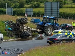 Supporting image for story: Slurry spilled on roundabout after tanker overturns