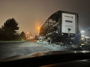 Supporting image for story: Video shows fire wrecking lorry in Staffordshire as 'bangs and explosions' ring out