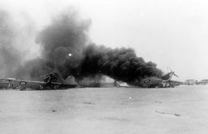 The aftermath of a Luftwaffe raid on Takali airfield.