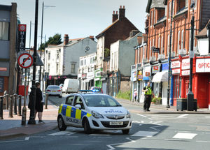 The scene in Upper High Street, Wednesbury