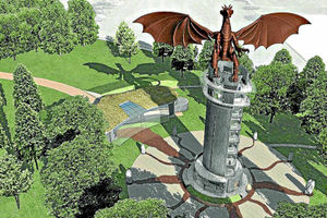 A computer-generated image of the proposed dragon statue which was originally envisaged on top of a 200ft tower