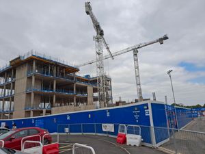 The two cranes at Royal Shrewsbury Hospital are a feature of the county town\'s skyline. The LDRS arranged with the comms team at SaTH to take some pictures on site. This was taken on Thursday, May 8, 2025