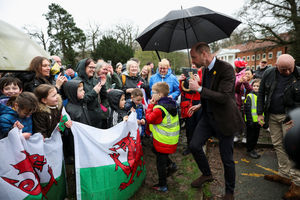 The Prince of Wales greets members of the public as he visits the Oriel Davies art gallery in Newtown 