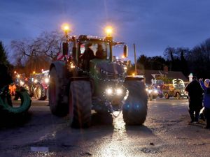 The tractors leaving the cattle market in Kington. Image: Andy Compton