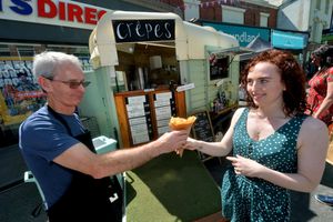 Alan Owen, from Cockshutt crepe business Le Chariot, with Sophie Cullwick