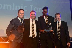 Dominic Iorfa receiving his Young Professional of the Season Award at the Wolverhampton Wanderers End of Season Dinner.