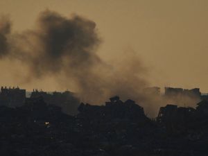 Smoke rises after an explosion in the Gaza Strip