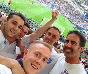 Here we go – Alex watching England with friends in Marseille in 2016