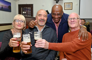 People at West End Working Men's Club, Wolverhampton, celebrate the fact that the pints are only £1.95..Sue Matthews, Barney Enthoven, Maurice Green and Bill Corbett..