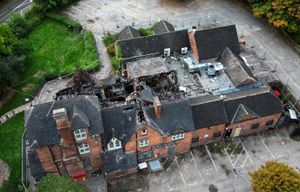 The damage caused to the former Oxon Priory pub in Shrewsbury following a large fire earlier this week