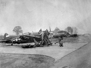 American Thunderbolt fighters at Atcham airfield.