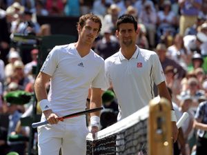 Andy Murray, left, and Novak Djokovic at the net ahead of their 2013 Wimbledon final