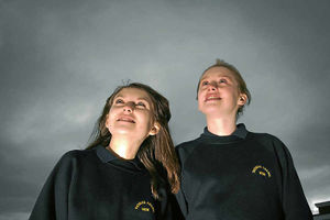 Lydia Arrowsmith, left, and India Griffiths looking out for another UFO