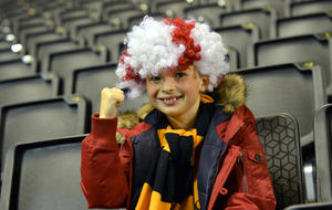 Alfie Clarke of Telford celebrates a 2-1 victory for England at Molineux.