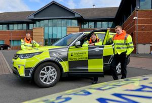 Traffic officers Andrew Aucock, from Stourbridge, and Kelly Rudge, from Wednesfield, and reporter Jamie Brassington