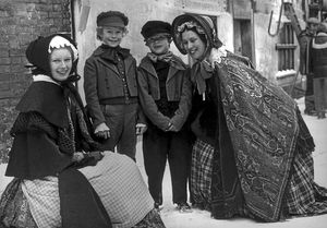 1984: Filming of A Christmas Carol, starring George C. Scott as Scrooge, was underway in Shrewsbury. Pictured are Louise Lear, Daniel Coleman, James Underhill and Jane Evans. 