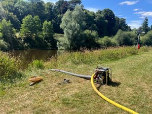 The water being pumped out of the River Severn. Picture: Shropshire Fire and Rescue Service.