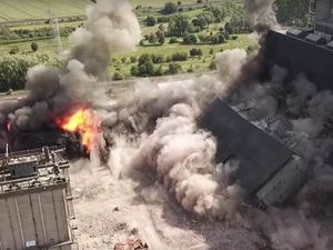 Supporting image for story: Going, going, gone: WATCH Rugeley Power Station coal tower brought crashing down