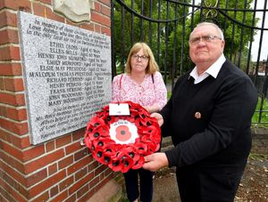 Councillors Paul and Christine Bott lay a wreath at the plaque at George Rose Park in Darlaston, for VE Day.
The plaque is in memory of civilians that died during the air raid over Darlaston during the Second World War.