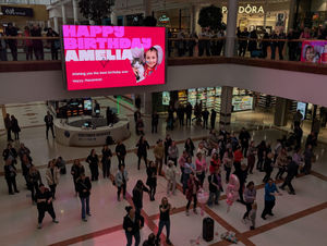 Dozens of people joined in the iconic Macarena to wish young Amelia a very happy birthday