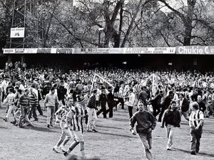 Supporting image for story: Day Albion fans went on a Shrewsbury goalmouth rampage at mock funeral of Baggies' boss - and his coffin ended up in the groundsman's shed