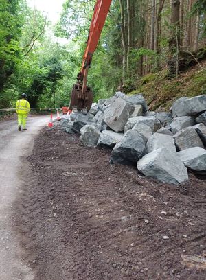 The progress on work to repair the landslip on the A488