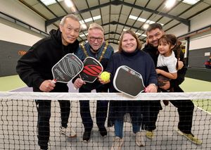 A new Courtside pickleball centre has opened in Stourbridge.Boon Yeng, mayor Pete Lee, Karen Mitchell, CEO of Pickleball England, Josh Yeng and daughter Arie, aged 5, at the launch.